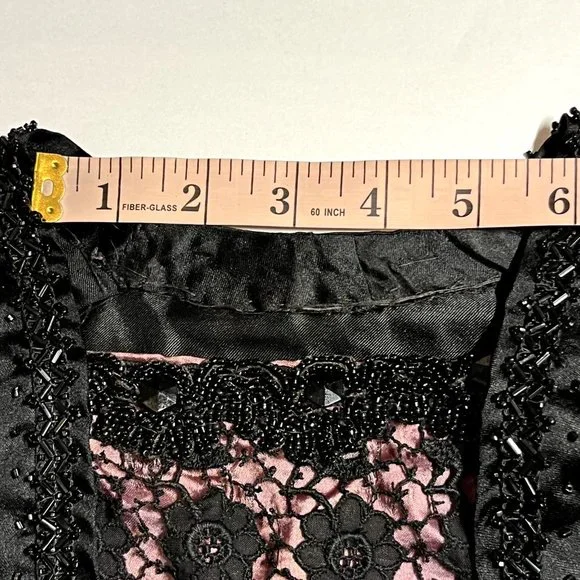 Antique Victorian Fortune Teller Topper Dress Top Black Satin Beaded & Tassels - Picture 10 of 16